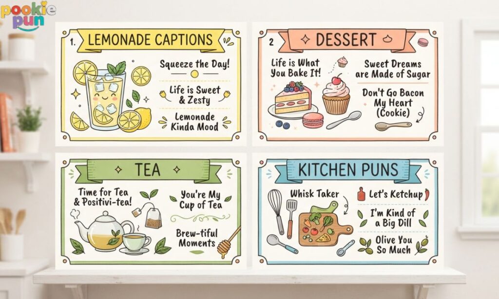 Lemonade Captions, Dessert, Tea, and Kitchen Puns